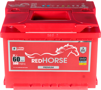 АКБ 60-А/год (Red Horse) Premium (R+) 580A (242х175х190мм.)