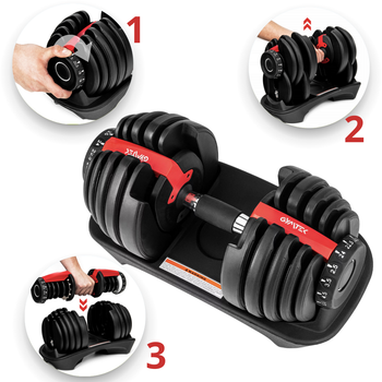 Гантель Gymtek розбірна регульована, 2.5-24 кг, червона. Для силових тренувань, фітнесу, дому, кросфіту