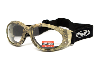 Захисні тактичні окуляри з ущільнювачем Global Vision Eliminator Camo Forest (clear), прозорі в камуфльованій оправі