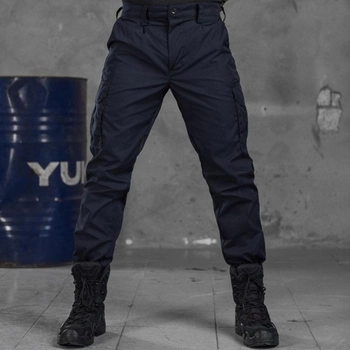 Мужские плотные Брюки с Накладными карманами / Крепкие Брюки рип-стоп синие размер 2XL