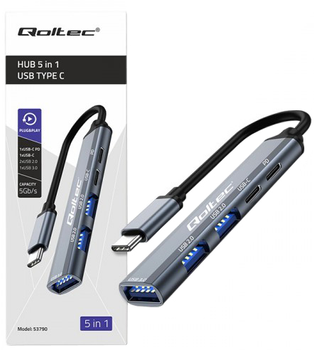 USB-хаб Qoltec Hub Adapter 5 in 1  USB-C USB 2.0 USB 3.0 Grey