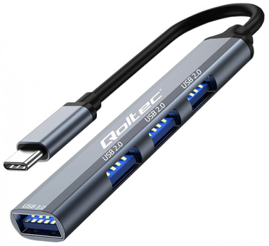 USB Hub Qoltec Hub Adapter USB-C 4 in 1 USB 2.0 USB 3.0 Grey