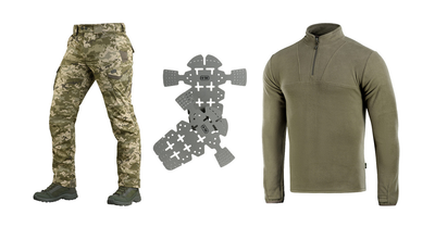 M-tac комплект штани тактичні із вставними наколінниками піксель кофта олива статутні L