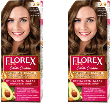 Набор Florex Super Стойкая крем-краска для волос Кератин 2.9 Темно-русый х 2 шт (4823001604796)