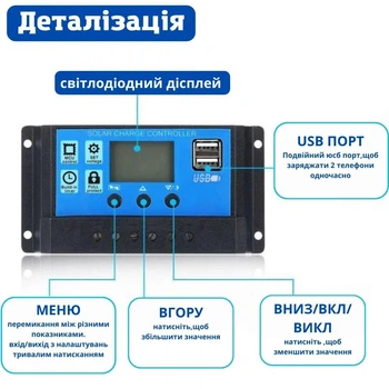 Контролер заряду сонячної батареї KW1230 ШИМ 12/24В 30А 670025