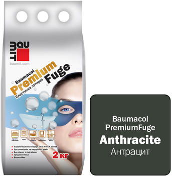 Фуга (затирка для швов) однокомпонентная цементная для плитки Baumit PremiumFuge Anthracite Антрацит класс CG2 2 кг (5945752003341)