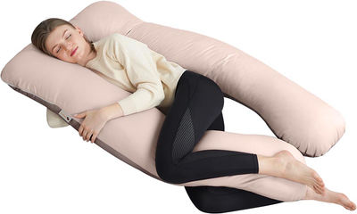 Подушка для беременных и отдыха Sleepingg U-Shape формы Антиаллергенное волокно с наволочкой и молнией Беж (4820227283460)