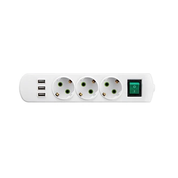 Колодка Lezard Letitia 3 гнезда с заземлением, кнопкой и USB (721-0300-302U)