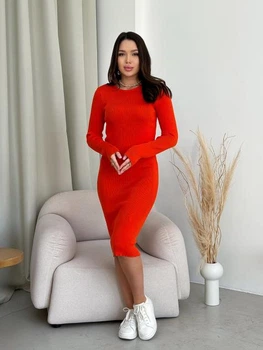 Платье вязаное миди осеннее женское ARTKNIT Verity S-M Оранжевое (4823093456976)