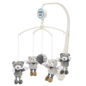 Мобиль музыкальный, механический Baby Mix Мишки Серый