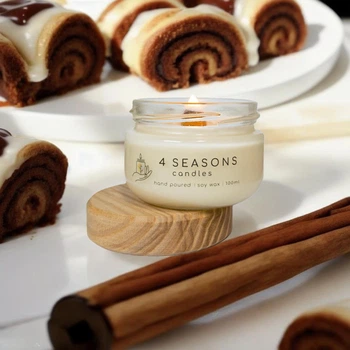 Соевая ароматическая свеча Cinnamon Buns, 100 мл, хлопковый фитиль, ручная работа, 21ч