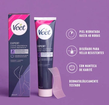 Жіночий крем Veet для депіляції волосся на тілі та ногах з олією ши 200 мл. з лопаткою у наборі Veet EXPERT PIERNAS Y CUERPO