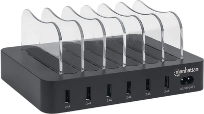 6-портовий універсальний зарядний пристрій Manhattan 50W USB Charging Station Чорний (766623102186)