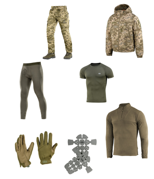 M-tac комплект ЗСУ тактична куртка, штани з наколінниками, кофта, термобілизна, рукавички S