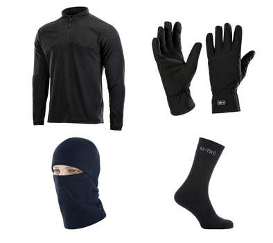 M-tac комплект зимняя балаклава, перчатки, носки, кофта тактическая чёрные XL