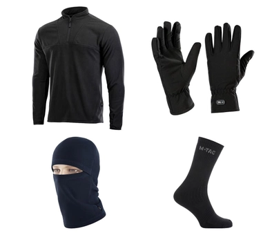 M-tac комплект зимняя балаклава, перчатки, носки, кофта тактическая чёрные M