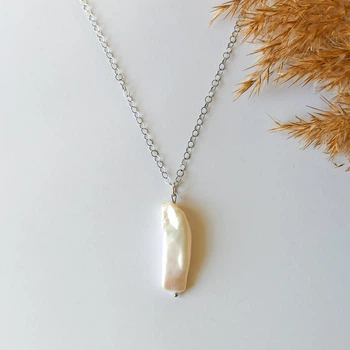 Кулон Жемчуг барочный (прямоугольник) на цепочке Xuping Jewelry родий, фур-ра гипоаллергенный сплав d-30мм L-44см