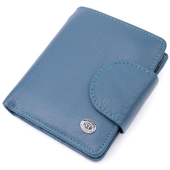 Красивий шкіряний портмоне з монетницею зовні для стильних жінок ST Leather Wallet 19457 Бірюзовий