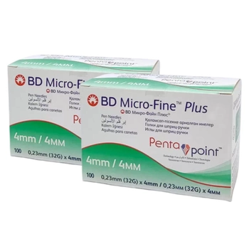 Иглы для инсулиновых ручек "BD Micro-Fine Plus" 4 мм (32G x 0,23 мм), 200 шт.