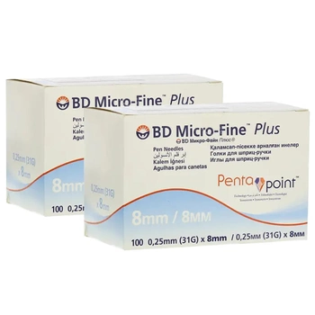 Голки для інсулінових ручок "BD Micro-Fine Plus" 8 мм (31G x 0,25 мм), 200 шт.