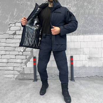 Мужской зимний костюм на синтепоне с подкладкой OMNI-HEAT / Куртка + брюки Softshell синие размер XL