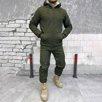 Чоловічий зимовий костюм Softshell на хутрі / Куртка + штани "Splinter k5" олива розмір XL