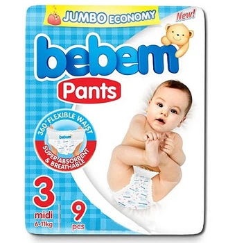 Подгузники-трусики Bebem Small 3 Midi (6-11 кг) 9 шт