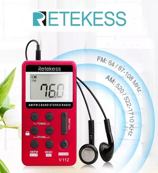 Радиоприемник компактный Retekess V112 FM/AM/УКВ цифровой DSP 64-108 МГЦ Li-Ion с наушниками