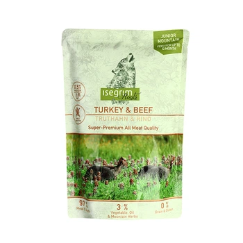 Консервований корм Isegrim Pouch Roots JUNIOR Turkey & Beef&nbsp;Індичка та яловичина з бататом, лососевим жиром і гірськими травами 410 г (95750)