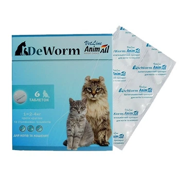 От глистов AnimAll VetLine DeWorm Антигельминтный препарат для кошек и котят 6 табл (112944)