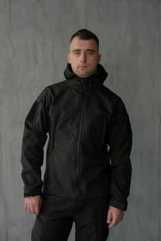 Куртка Softshell чоловіча Поліція з Флісовою підкладкою чорна / Демісезонна водонепроникна L