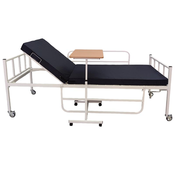 Кровать медицинская механическая функциональная Riberg АНН-11-02 с винтовым механизмом подъема с матрасом прикроватным столиком боковыми поручнями и колесами