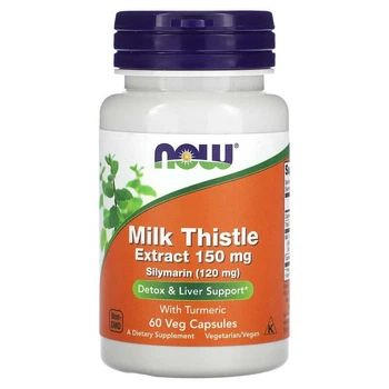 Силімарин 150 мг Now Foods Silymarin Milk Thistle екстракт розторопші з куркумою для здоров'я печінки 60 вегетаріанських капсул