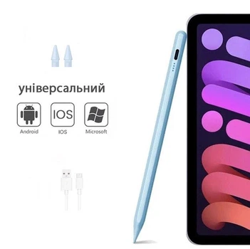 Универсальный стилус Active Stylus Pencil C06 для планшетов и телефонов (Android, iOS, Type-C, 3 наконечника, работает на всех сенсорных устройствах) - Голубой