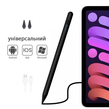 Универсальный стилус Active Stylus Pencil C06 для планшетов и телефонов (Android, iOS, Type-C, 3 наконечника, работает на всех сенсорных устройствах) - Черный