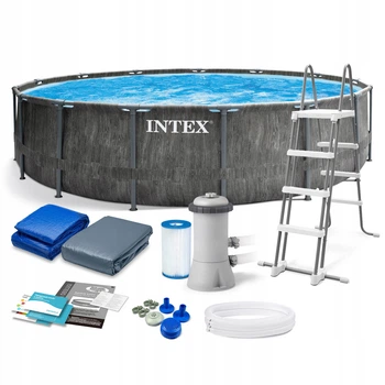 Каркасный бассейн Intex 26742, 457 x 122 см + фильтр-насос + лестница + тент + подстилка