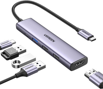Адаптер Ugreen CM478 USB Type-C HDMI, USB 3.0*4 Gray 15495 (6941876214952)