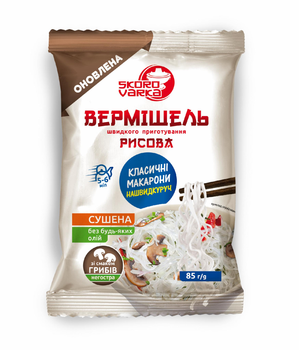 Упаковка вермішелі швидкого приготування Skorovarka рисова зі смаком грибів не гостра 85гх48шт