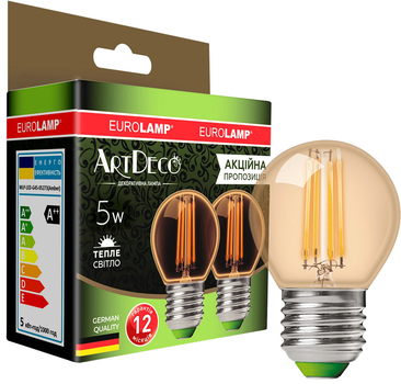 Філаментна лампа EUROLAMP LED G45 5W 530 Lm E27 3000K deco 2шт