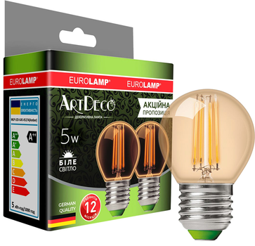 Філаментна лампа EUROLAMP LED G45 5W 530 Lm E27 4000K deco 2шт