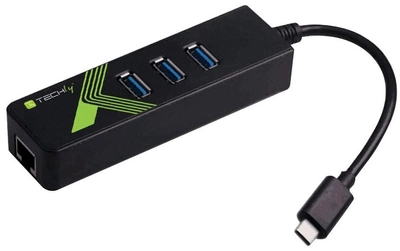 Hub USB-C Techly IDATA USB-ETGIGA-3C2 USB 3.0 3-port + Ethernet Black