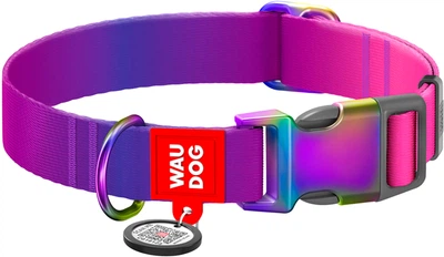 Ошейник для собак нейлоновый WAUDOG Nylon Recycled c QR паспортом градиент XL Ш 25 мм Дл 37-58 см Фиолетовый (46509Collar)