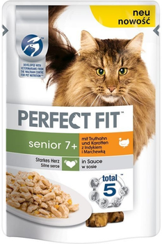 Mokra karma dla kotów Perfect Fit Senior 7+ z indykiem i marchewką 85 g (8410136010149)