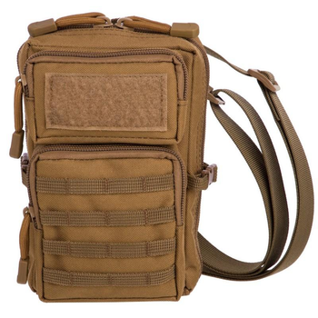 Однолямочная сумка тактическая через плечо Хаки (TY-231) (для документов, турникета, фонаря, компаса, карабина)