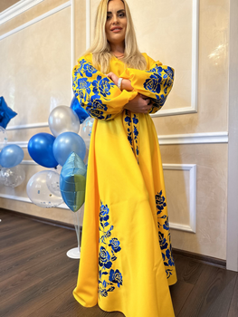 Жіноча вишита сукня з трояндами XL синьо-жовта (6)
