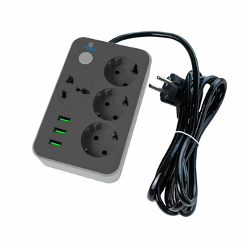 Сітковий фільтр XOKO SP-3-3-1, 2 м, 3 EU розетки, 1 міжнародна розетка, 3 USB сірий