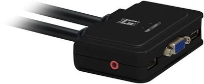 Перемикач Level One KVM-Switch 2 PC - VGA + USB + аудіо компактний чорний (KVM-0223)