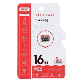 Карта Памяти XO MicroSDHC 16gb 10 Class, Чёрно-Красный P001 Пластик