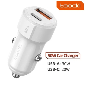 Автомобільний зарядний пристрій toocki TQ-CC25 50W Швидка зарядка PD3.0 Type C Quick Charge 3.0 USB White (730211951721)