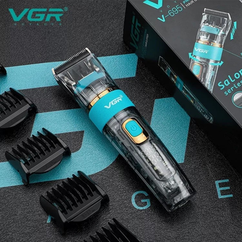 Профессиональная беспроводная машинка для стрижки волос VGR с LED-дисплеем и насадками акумуляторная, для волос, бороды и усов